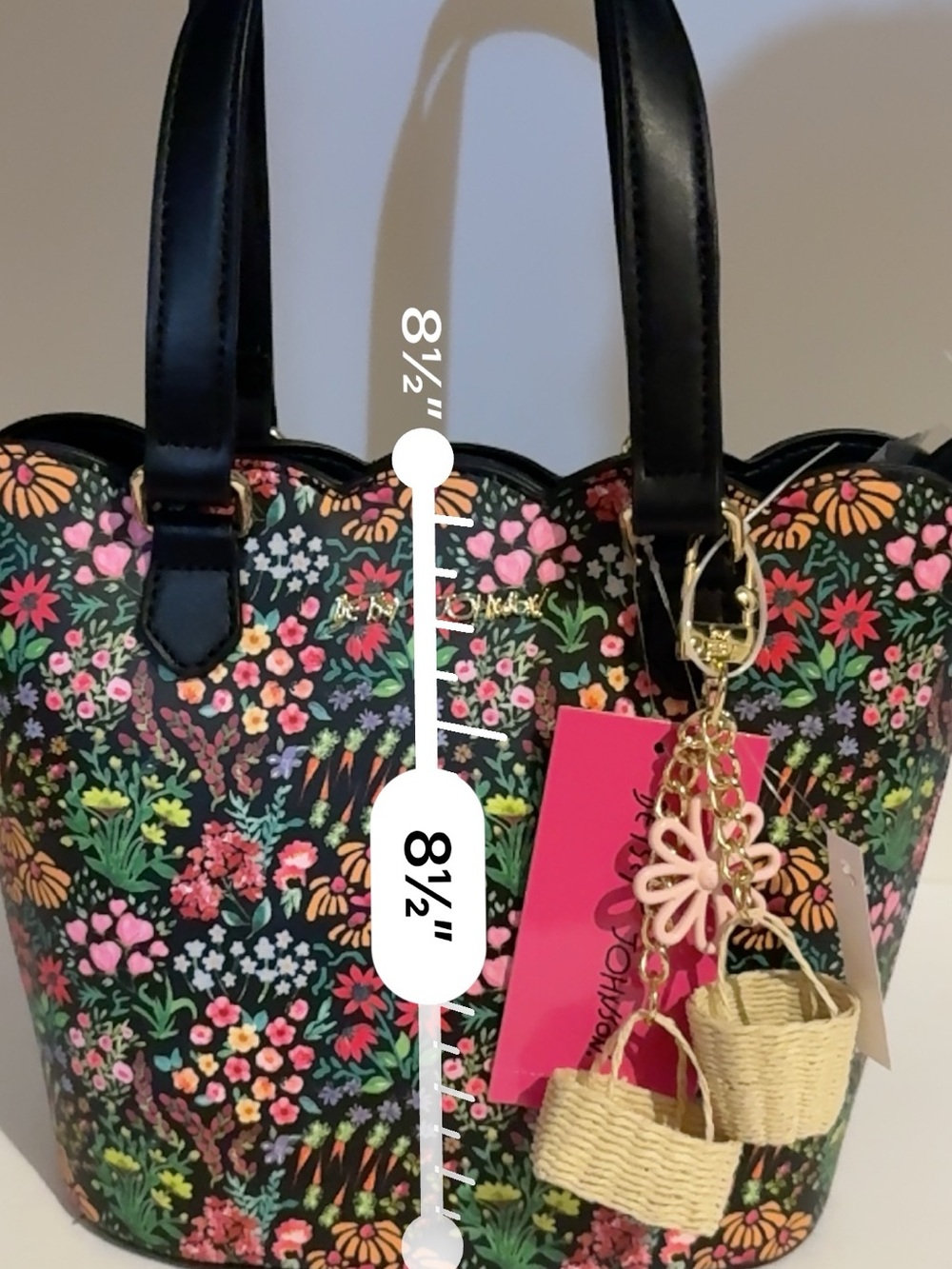 Betsey Johnson Black Floral Tote with Pink & Green Accents - Picture 13 of 16